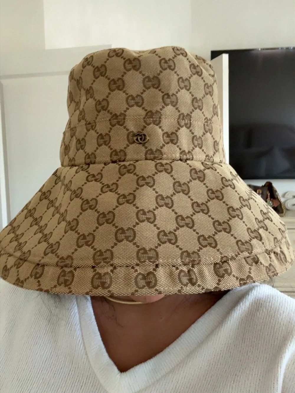 Gucci Brown GG Monogram Wide-Brim Bucket Hat - Picture 8 of 17